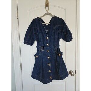 Commense NWT  Blue‎ Button-Down Pocketed Belted Denim Dress Medium